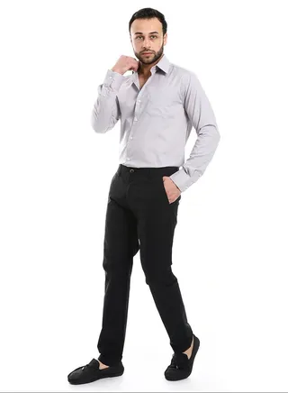 Classic Regular Fit Plain Silver Shirt_Grey 