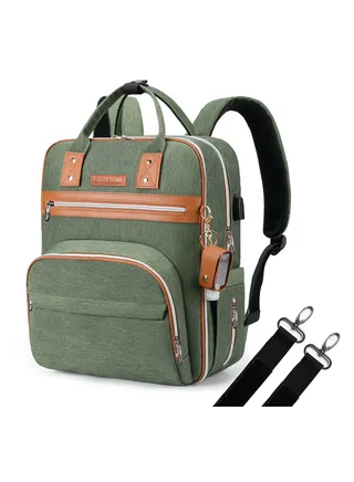 Little Story 2in1 Diaper Bag w/ Sanitizer Bottle keychain & Stroller Hooks - Green 