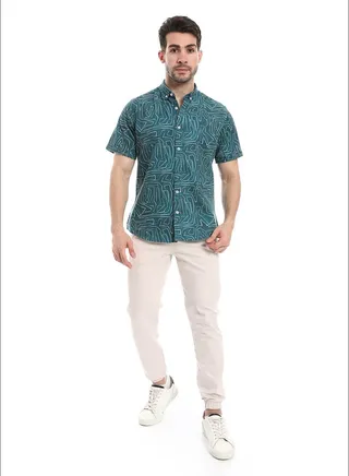 Patterned Summer Half Sleeves Shirt - Green_Green 