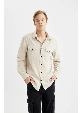 Man Regular Fit Woven Long Sleeve Shirt 