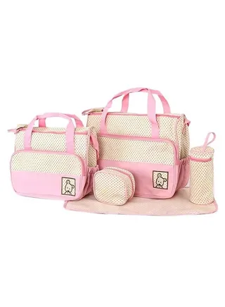 5-in-1 Multi-functional Waterproof Baby Diaper Bag Set With Reliable Zipper Pink 