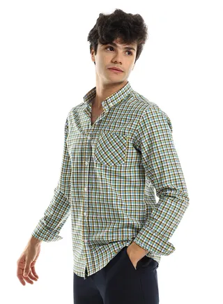Checks Patterned Long Sleeves Shirt - Yellow & Turquoise 