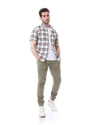 Full Buttons Down Tartan Shirt - Beige & White 