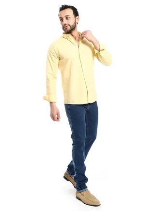Plain Yellow Full Front Buttons Closure Men Shirt_Yellow 