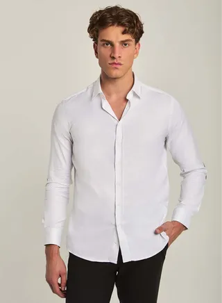 Fancy Twill Shirt With Button Collar 