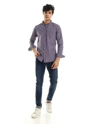 Maroon Red & Navy Checkered Long Sleeves Shirt 