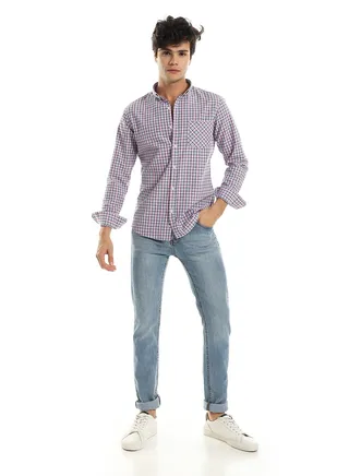 Classic Collar Shirt with Allover Checkered Pattern 