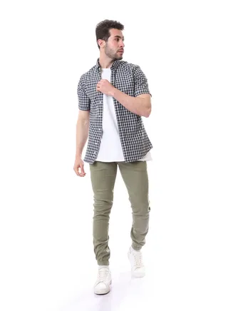 Classic Collar Plaids Summer Shirt - Black & Grey 