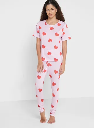 Heart Printed Top & Pyjama Set