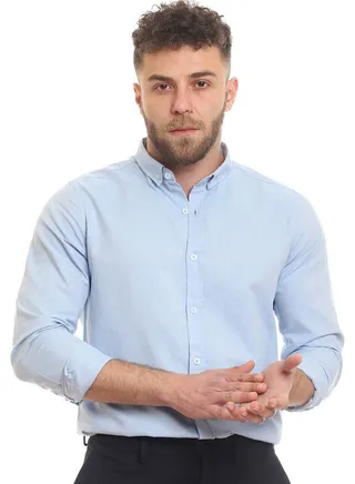 Casual Plain Basic Collared Neck Shirt Light Blue 