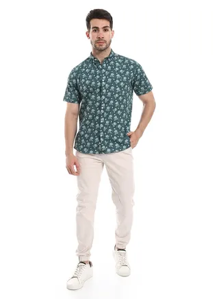 Floral Half Sleeves Buttoned  Shirt_Floral Green 