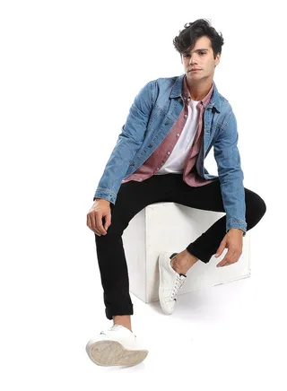 Self Pattern Buttons Down Candy Red Shirt_Red 