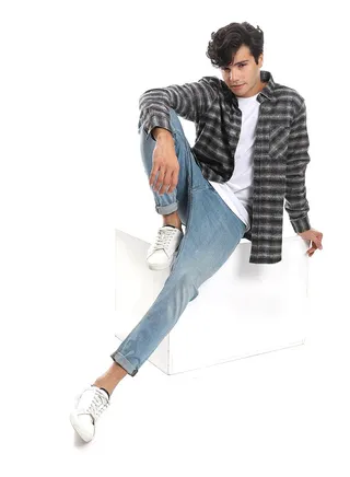 Plaids Black, Grey & Camel Button Down Shirt_Black, Grey & Camel 