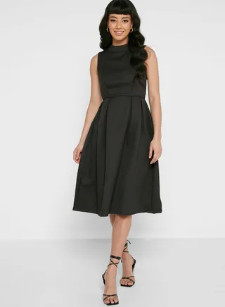 High Neck Pleated Dress