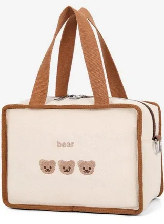 Portable Cute Bear Embroidered Multifunctional Diaper Storage Bag 