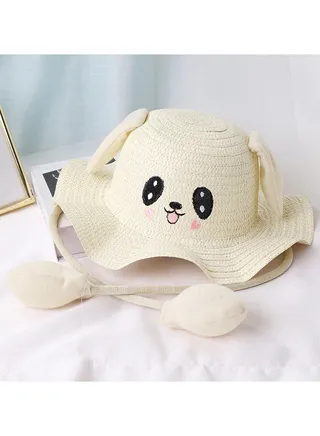New Rabbit Ears Moving Straw Hat Children's Cute Wave Brim Fisherman Hat 