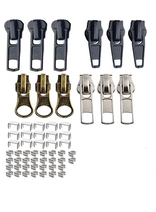Zipper Pull Replacement Zipper Slider, Zipper Repair Kit, Fix Zipper Repair Kit for Repairing Coats, Jackets, Metal Plastic, and Nylon Coil Zippers 57 Pcs 
