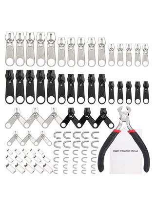 Zipper Replacement Zipper Repair Kit,85 Pcs Pull Rescue Kit with ZipperInstall Pliers Tool and Zipper Extension Pulls for Clothing,Bags,Jackets, Tents,Luggage,Backpacks,Sleeping Bag 
