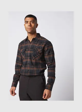 Casual Stripes Collared Neck Long Sleeve Shirt Black-Brown 