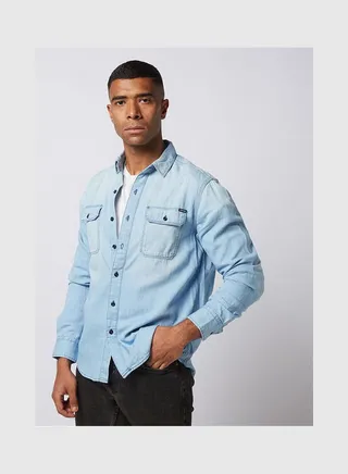 Casual Plain Basic Collared Neck Long Sleeve Shirt BabyBlue 