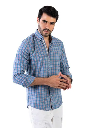 Men's Shirt - Made Of Cotton - BLUE / Multicolor 