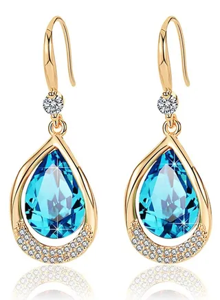Austrian Crystal Halo Teardrop Hollow Drop Dangle Earrings for Women 14K Rose Gold Plated Hypoallergenic Jewelry 
