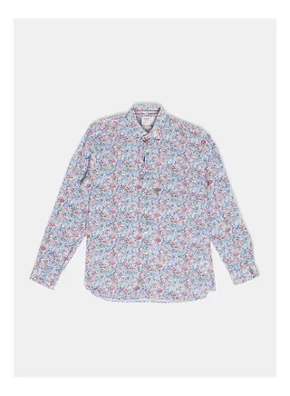 Collared Neck Long Sleeve Floral Shirt 