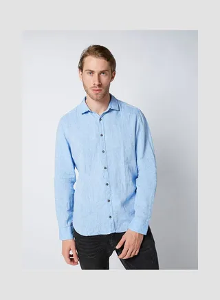 Casual Plain Basic Long Sleeve Shirt Sky Blue 