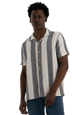 Shirt Half-sleeve Shirt With Striped Design,Beige Multicolor 