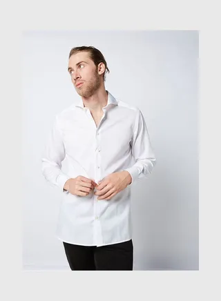 Casual Plain Basic Collared Neck Long Sleeve Shirt White 