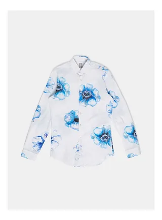Collared Neck Long Sleeve Floral Shirt 