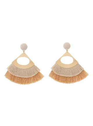 2-Layer Triangle Tassel Earrings 