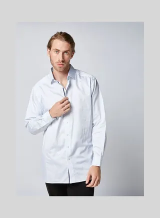 Casual Plain Basic Collared Neck Long Sleeve Shirt SkyBlue 