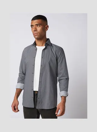 Polka Dot Collared Neck Shirt Black-White 
