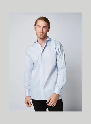 Casual Plain Basic Collared Neck Long Sleeve Shirt SkyBlue 