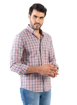 Men's Shirt - Made Of Cotton - Pink - Multicolor 