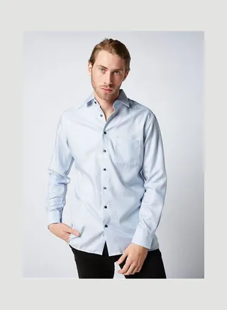 Plain Basic Collared Neck Shirt Baby-Blue 