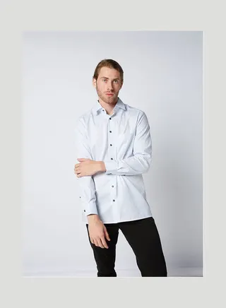 Plain Basic Collared Neck Shirt Blue 