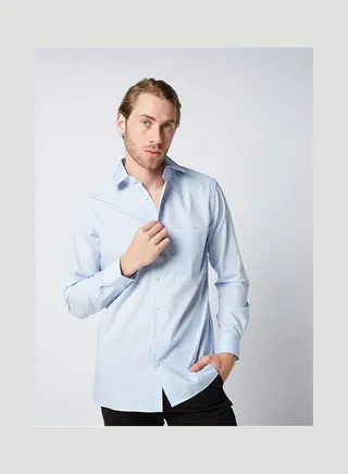 Plain Basic Collared Neck Shirt Sky-Blue 