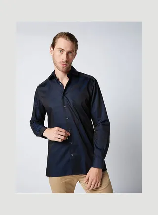 Plain Basic Collared Neck Shirt Dark-Blue 