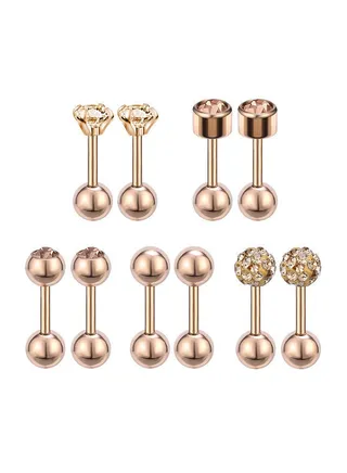 5-Pair Stainless Steel Cartilage Piercing Ear Studs 