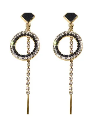 925 Silver Needle Circle Korean Asymmetric Long Tassel Earrings 