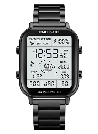 Watch For Men Stainless Steel Multi-function Water Resistance Digital Watch 3D Pedometer 1888 