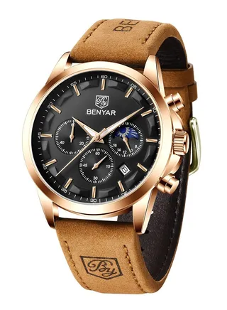 Watches for Men Quartz Watch Leather Waterproof Chronograph Watch 5160 