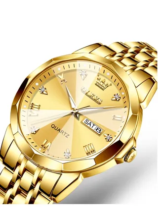 Men's Water Resistant Stainless Steel Analog Wrist Watch 41 mm - Gold 