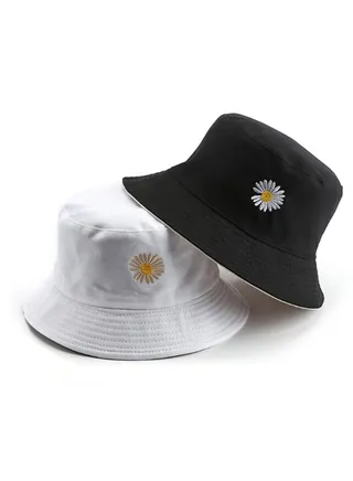 Embroidered small daisy double-sided hat sunscreen student hat 