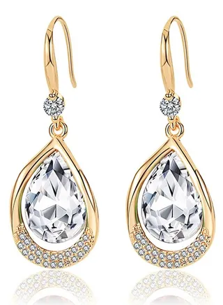 Austrian Crystal Halo Teardrop Hollow Drop Dangle Earrings for Women 14 K Rose Gold Plated Hypoallergenic 