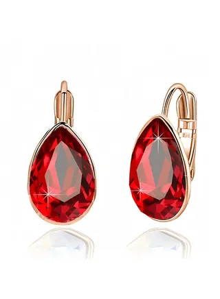 Teardrop Austrian Crystal Leverback Drop Earrings for Women 14K Rose Gold Plated Hypoallergenic Jewelry 