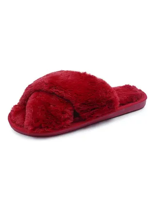 Cross Strap Flat Bedroom Slippers Red 