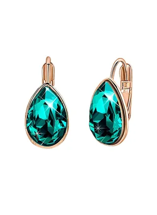 Teardrop Austrian Crystal Leverback Drop Earrings for Women 14K Rose Gold Plated Hypoallergenic Jewelry 